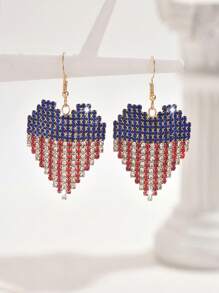 1 对 阵亡将士纪念日复古红白蓝心形吊坠耳环，女士木质双面耳环，总统日，独立日 7 月 4 日耳环 - 彩色 - 查看 5