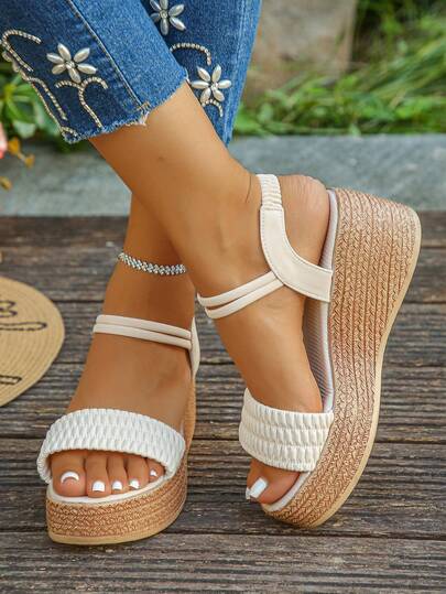 1 đôi sandal đế dày mùa hè kiểu dáng thường ngày dành cho thanh thiếu niên, thời trang và đa năng (kích thước nhỏ hơn 1 size)