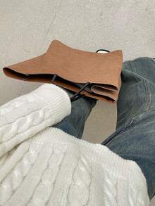 1pc Girls/Teens Casual Loose Comfortable Outdoor Thick Cable Knit Long Sleeve Sweater, Suitable For Autumn/Winter - trắng - Xem 6