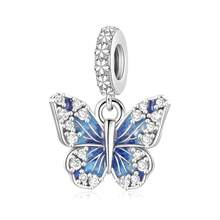 1pc Fashionable Crystal Blue Butterfly Zirconia Pendant Charm Bead, Great DIY Jewelry Gift - Silver - View 1