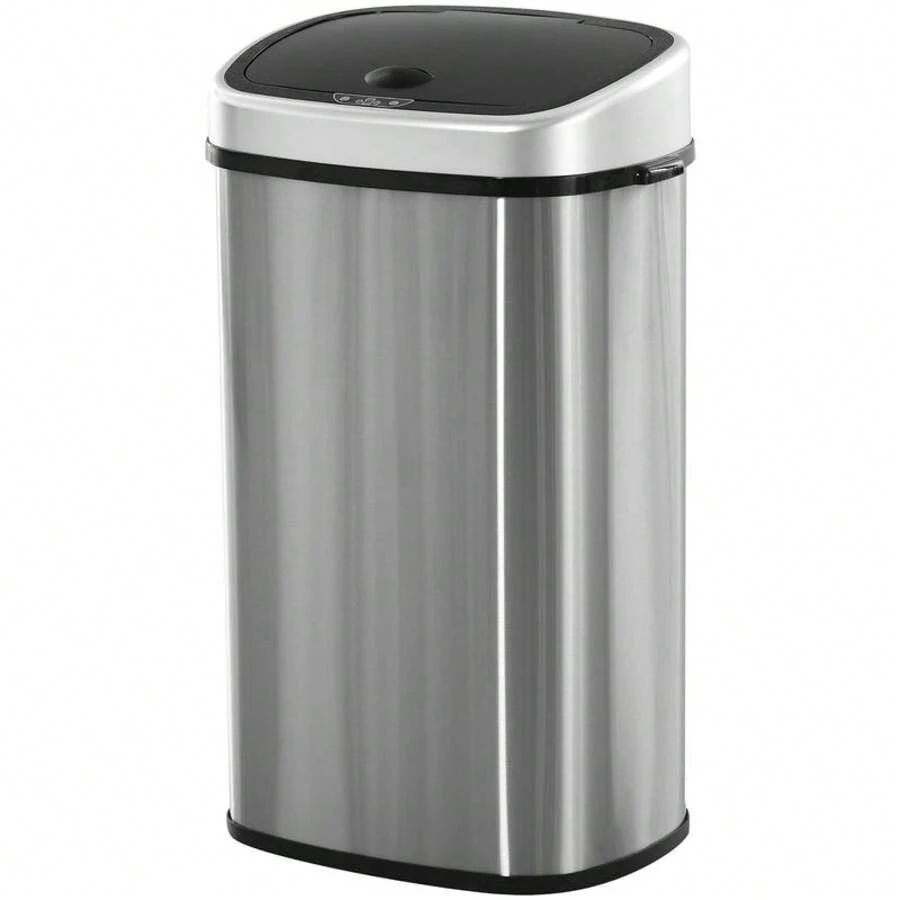 Stainless Steel Sensor Dustbin Automatic Touchless Trashcan Rubbish Garbage Waste Bin 58L Silver - 1 - View 1