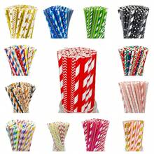 25pcs/100pcs Multicolor Mixed Red Color Paper Straws, Disposable Paper Straws With Various Patterns, 100pcs Set, Suitable For Holidays, Parties, Wedding, Anniversary, Decorative Straws For Beverages Like Milk Tea, Coffee, Juice