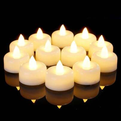 12 24 50 100 150Pack Flameless LED Tea Lights Candles Battery Operated Electric Fake Tealight Candles For Votive Halloween Christmas Home Decor Wedding Table Decor 12Pack