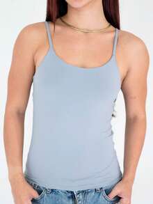 Thin Strap Tank Top In Polyamide Blouse With Lining Suplex Blouse - Grey - View 3
