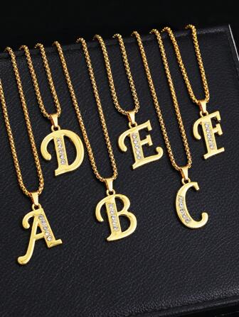 1 件时尚水钻镶嵌首字母项链，优雅个性化 18K 镀金 26 个英文字母吊坠项链，适合女士/男士、情侣、日常佩戴的珠宝礼物