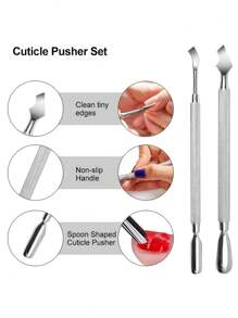 2/4-częściowy dwustronny odpychacz do skórek, ostry, w kształcie łyżki, dwustronny odpychacz do skórek, narzędzie do pielęgnacji manicure pedicure ze stali nierdzewnej, do usuwania skórek i modzeli, narzędzia do pielęgnacji stóp i paznokci, zestawy narzędzi do skórek, prezenty dla rodziny, przyjaciół, ukochanych, na powrót do szkoły, Halloween, Boże Narodzenie