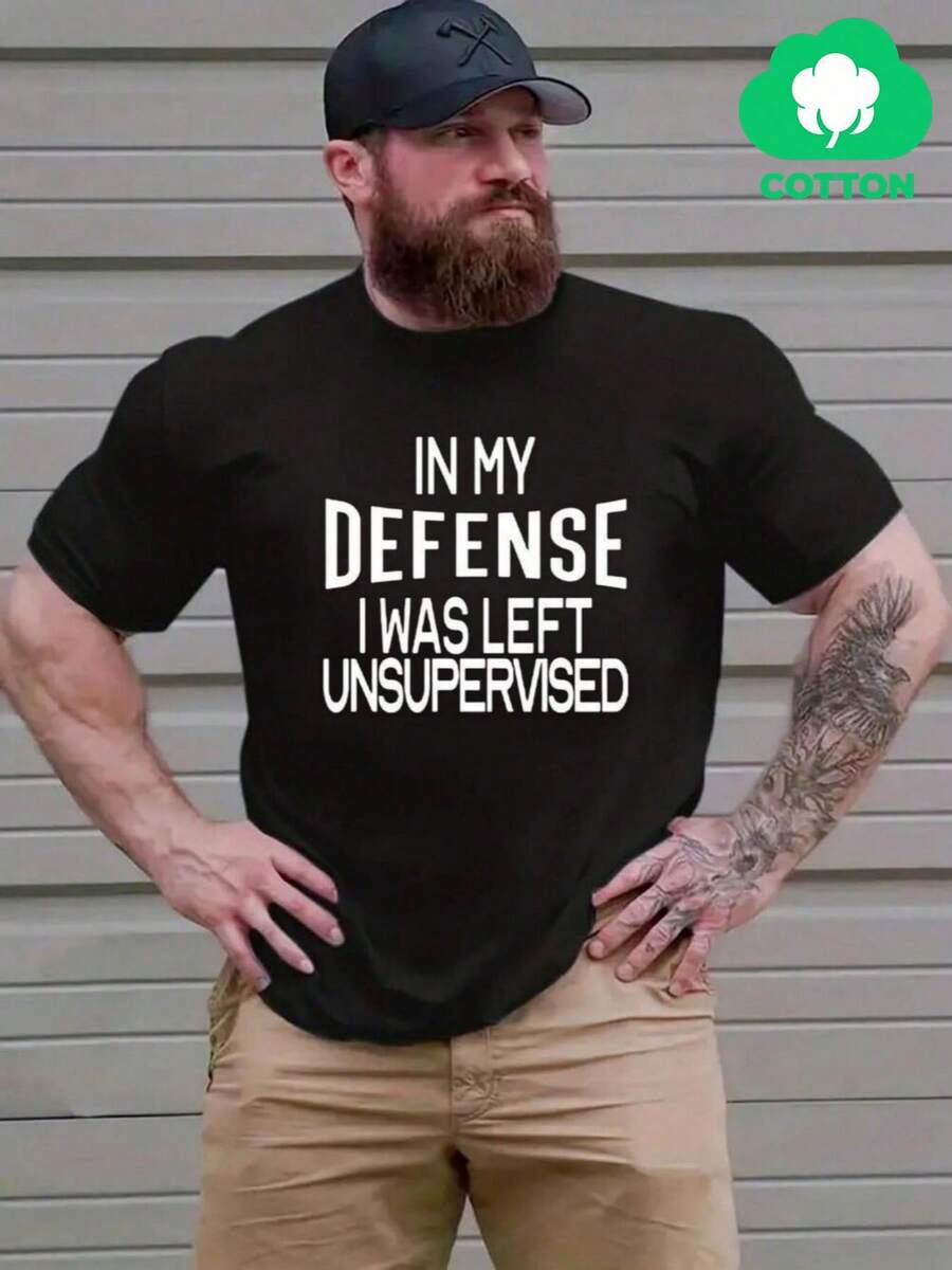 hombre|Camiseta de |Envío desde México|Camiseta de para hombres con frase divertida "IN MY DEFENSE I WAS LEFT UNSUPERVISED" - Negro - Ver 1