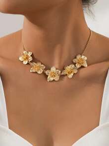 1 件浪漫优雅的五瓣花吊坠项链，情人节约会礼物，女士生日礼物 - 金黃色 - 查看 2