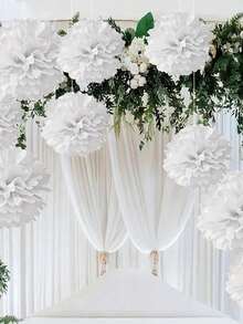 9pcs Paper Pom Poms, White Tissue Flowers, Fluffy Hanging Decoration, For Scene Decor, Home Decor, Room Decor, For Birthday Party Decor, Wedding Anniversary Party Favor, Business Graduation Gift Decor