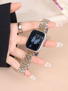 1 pieza Banda de reloj Apple estrecha de estilo Plata y Oro Metálico para Mujeres, diseño elegante y de moda, adecuada para Apple Watch Ultra 3/2/1 Series SE/S10/S9/S8/S7/S5/S4/S3 38/40/41/44/45/46/49mm, correa de metal extraíble de 7 enlaces para uso diario, fiesta, viaje, regalo