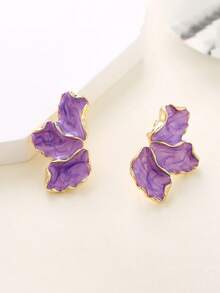 1 对时尚优雅三瓣珐琅金属花卉耳钉，多种颜色 - 橘色 - 查看 6