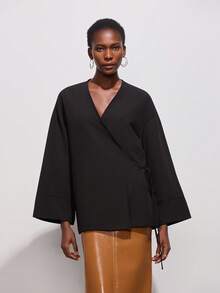 超大双翻领系带和服夹克