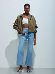 Women's Solid Color Minimalist Suede Texture Collar Flight Jacket - Army Green - View 5