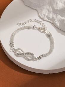 1pc Minimalist Rhinestone Infinity Eight Charm Silver Color Bracelet, Fashionable Jewelry Suitable For Daily Wear, Gift For Sisters, Mothers, Christmas, Carnival Party
