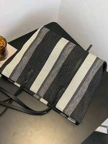 Striped Canvas Tote Bag, Fashion Canvas Shoulder Bag, Women's Large Capacity Handbag, Mother's Day Gift, Striped Canvas Tote Bag, Women's Large Capacity Shoulder Bag, Casual Handbag, Suitable For Work And School, Backpack, Large Capacity, Portable, Suitable For Teenage Girls, Women, College Students, Perfect For Office, University, High School, Work, Business, Commuting