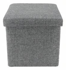 Taburete organizador de lino, plegable, con compartimento interno y tapa acolchada - Gris Oscuro - Ver 5
