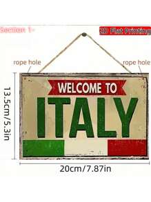 1 pièce Panneau mural style vintage en bois - "Bienvenue à Venise", 13,5 x 20 cm, fond blanc vieilli avec rayures vertes, rouges et aux couleurs du drapeau italien. Convient pour la décoration de style ferme, restaurant, bar, café, style Renaissance. Peinture plate parfaite pour la décoration de la pièce