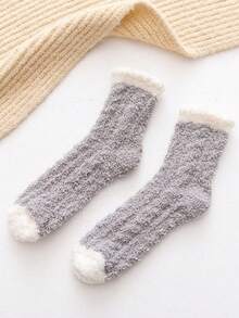 5 par damskich skarpetek termicznych w jednolitym kolorze, grubych, koralowych, pluszowych, do połowy łydki, poporodowych, jesienno-zimowych, pluszowych skarpetek domowych