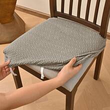 Solid Jacquard Stretch Dining Chair Covers With Elastic Straps | Universal Fit Decorative Seat Protector | Chair Covers Forros Para Sillas Cojines Para Sillas - 卡其色-彈性提花款 - 查看 6