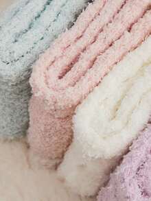 5 par damskich skarpetek termicznych w jednolitym kolorze, grubych, koralowych, pluszowych, do połowy łydki, poporodowych, jesienno-zimowych, pluszowych skarpetek domowych