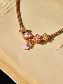 1 件可爱蝴蝶结和心形吊坠项链，粉色蝴蝶结心形吊坠项链，粉色樱花项链，时尚星星项链