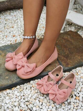 1 para dziewczęcych różowych kokardek z haczykami i pętelkami, płaskie, słodkie, wsuwane buty księżniczki z kwadratowym noskiem, odpowiednie dla dzieci w wieku 2-14 lat, małych dziewczynek na imprezę, wakacje, podróż