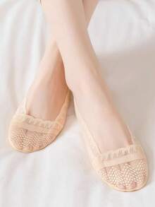 女士袜子夏季舒适透气超薄蕾丝纯色防滑低帮柔软隐形硅胶袜子