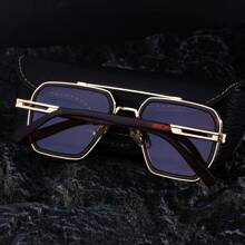1pc New Double-Beam Vintage Casual Street Fashion Glasses For Men, Metal Square Frame Retro High-End Outdoor Driving Sunscreen Shades, Suitable For Daily Wear