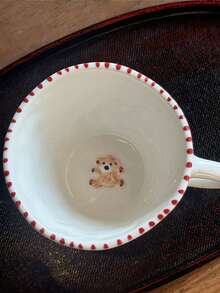 1个270毫升可爱卡通熊陶瓷杯，双面浮雕熊图案，心形牛角包咖啡杯，家用杯，牛奶杯，情侣早餐杯，水杯，下午茶杯礼品 - 白色 - 查看 8