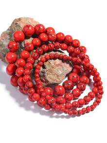 1 cái, 4 cái Vòng tay hạt đá mã não đỏ tự nhiên phong cách Trung Hoa cổ điển mới có thể xếp chồng lên nhau cho cặp đôi nam nữ Vòng tay màu đỏ Bộ hạt tròn đá đỏ thủ công nguyên chất - Đỏ - Xem 3