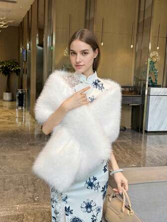 1pc Handmade Multicolor Women's Elegant Shawl, Suitable For Wedding, Party, Commute