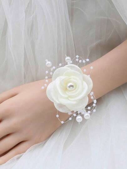 1pc Bride Wrist Flower, Bridesmaid Wrist Corsage, Wedding Accessories, Party Photo Props