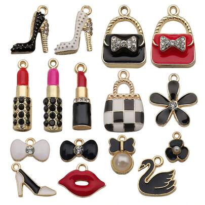 15pcs/Set Fashion Enamel Women Bag High Heels Ladies DIY Pendant For Earring Jewelry Making Accessor