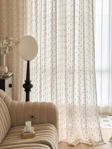 1pc Vintage Style Sheer Linen Curtain With Rainbow Candy Bead Decor - Rod Pocket Design, Convenient Hanging, Suitable For Bedroom, Living Room, Office Decor (130g/Sqm Fabric) - Multicolor - View 5