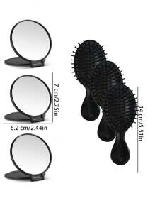 6/12 piezas Espejo de maquillaje pequeño y redondo, plegable y portátil, para uso diario y de viaje, regalo para el Día de la Madre (Negro)