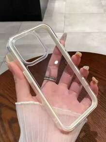 1 pezzo Custodia per telefono alla moda e minimalista, bianca con bordo trasparente, 2 in 1, adatta per