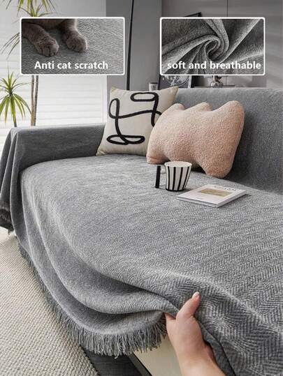 1pc Solid Color Sofa Slipcover, Sofa Blanket, Chenille Sofa Protector, Suitable For All Seasons, Bedroom And Living Room, Home Decor