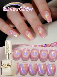 XEIJAYI 1Pc 15Ml Rainbow Cat's Eye Nail Polish Soak Off UV LED Gel Varnish Nail Art For Women DIY-No Magnetic Stick Included - 粉色 - 查看 2