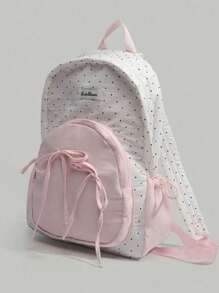 Mochila de estilo coreano para la escuela con patrón de lunares y lazo, para niña. Mochila femenina de color rosa suave, adecuada para la escuela secundaria y la universidad. Bolsa de viaje portátil.