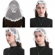 Bozidol Women Girls First Holy Communion JHS Chalice Embroidery Lace Mantilla Chapel Veils For Church Catholic Head Coverings - White - View 1