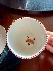 1个270毫升可爱卡通熊陶瓷杯，双面浮雕熊图案，心形牛角包咖啡杯，家用杯，牛奶杯，情侣早餐杯，水杯，下午茶杯礼品 - 白色 - 查看 9