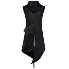 Medieval Cosplay Renaissance Punk Jacket Costume, Vintage Goth Style Long Coat, Stage Performance Wear For Halloween - Black - View 3