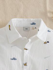 秋季小男孩汽车印花衬衫 - 白色 - 查看 4