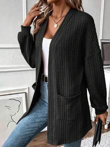 New Autumn Plus Size Women's Clothing Daily Fashion Casual Pocket Women's Top Women's Cardigan Thin Jacket - Black - View 2