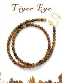 1 件女士时尚项链天然石紫水晶绿松石虎眼珠精美珠子（无纸卡包装） - 虎眼石色 - 查看 1