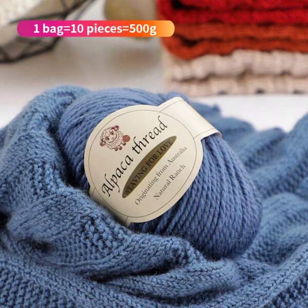 500 g Fil tricoté épais de qualité premium 100%, fil d'alpaga, multiple coloris disponibles, matériel de tricotage haut de gamme pour manteaux, châles, pulls, chapeaux chauds, accessoires faits main pour hommes/femmes, 1 sac = 10 pelotes = 500 g