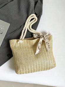 Small Floral Print Scarf, Decor For Vacation Shoulder Bag - Khaki - View 6
