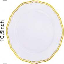 Hioasis 60pcs Gold Plastic Plates - White And Gold Trim Disposable Plates - 10.25 Inch Disposable Dinner Plates Perfect For Wedding &Amp; Party - Trắng và Vàng - Xem 6