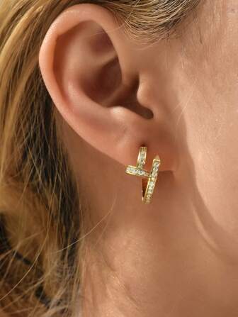 1 Pair Fashion Cubic Zirconia Nail Shape Small Hoop Earrings For Women Cute Earrings Party Jewelry Gift