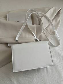 New Women's Solid Color PU Shoulder Bag, Simple Fashion Crossbody Square Bag With Detachable Adjustable Strap - White - View 6